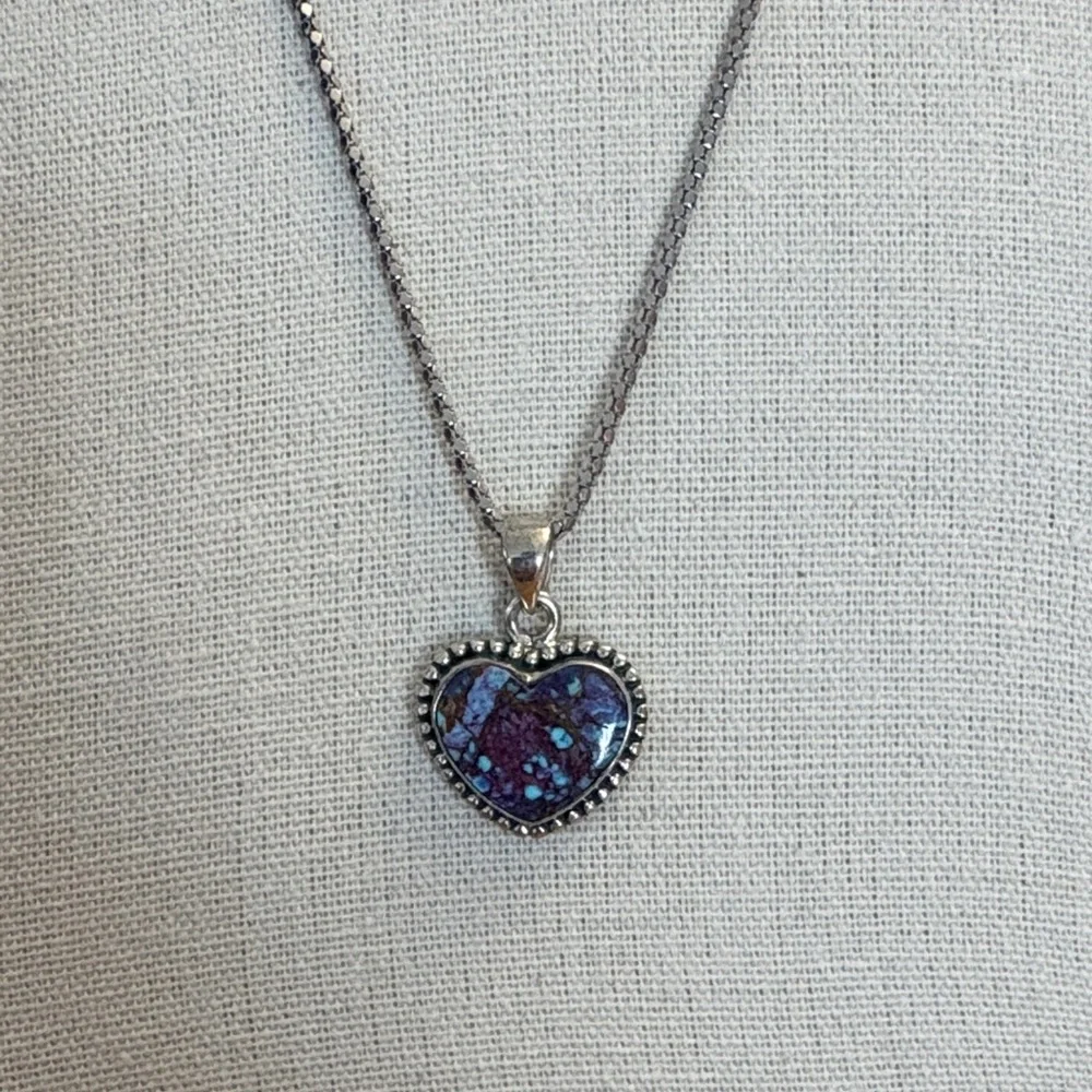 Purple Copper Turquoise Natural 7.30ct Heart Pendant Sterling Silver 20